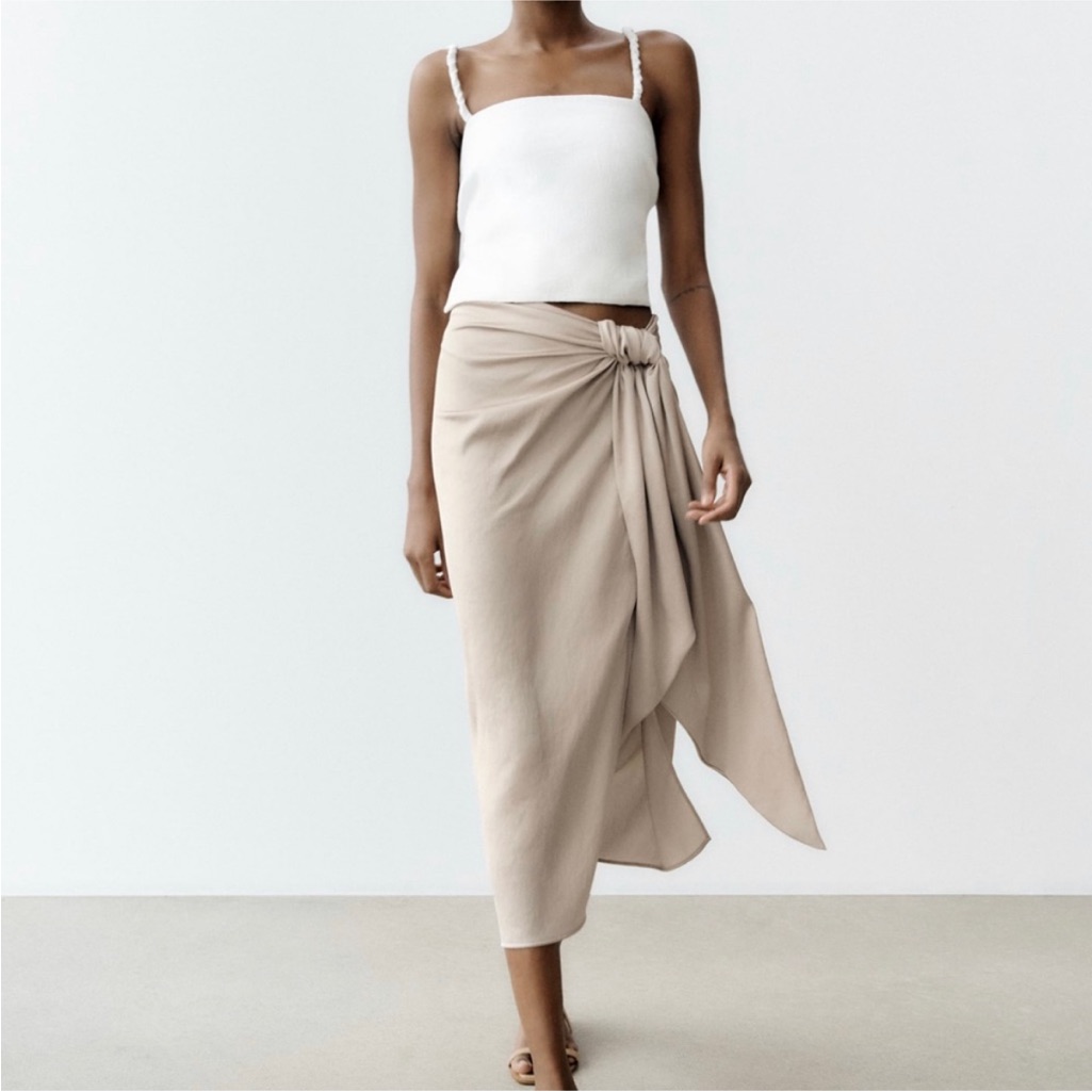 Zara Brand New Limited Edition Asymmetrical Beige Skirt